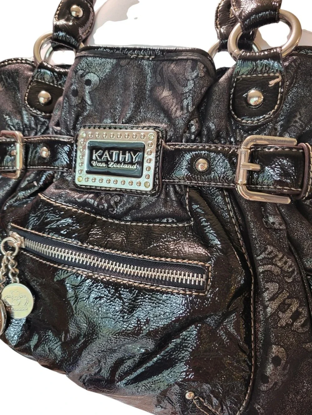 Y2K Kathy Van Zeeland Metallic Black Bling Shoulder Bag Satchel Purse